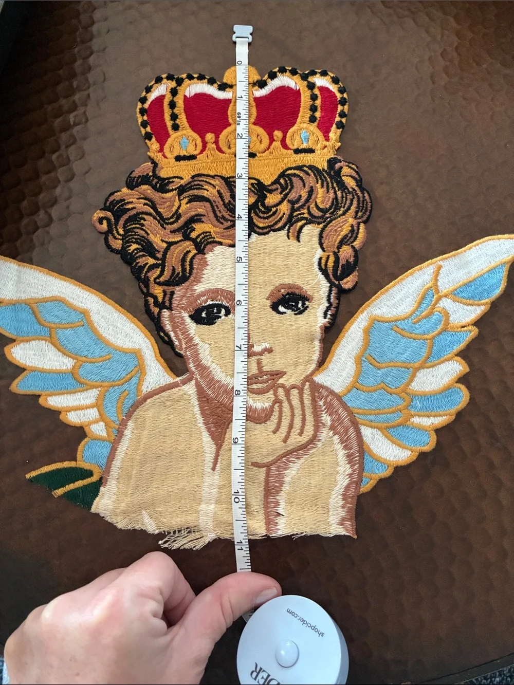 Cherub Angel Patch with Crown - Blue & Gold Embroidery
